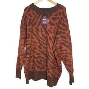 NWT Ava & Viv Knit Sweater Brown Animal Print Size 3X